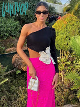 Lunivop Women Celebrity Sexy One Shoulder Patchwork Beading Maxi Long Bodycon Bandage Dress Elegant